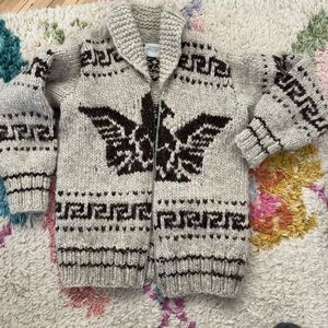 Cozy wool hand Knit  Cardigan - brown and oatmeal